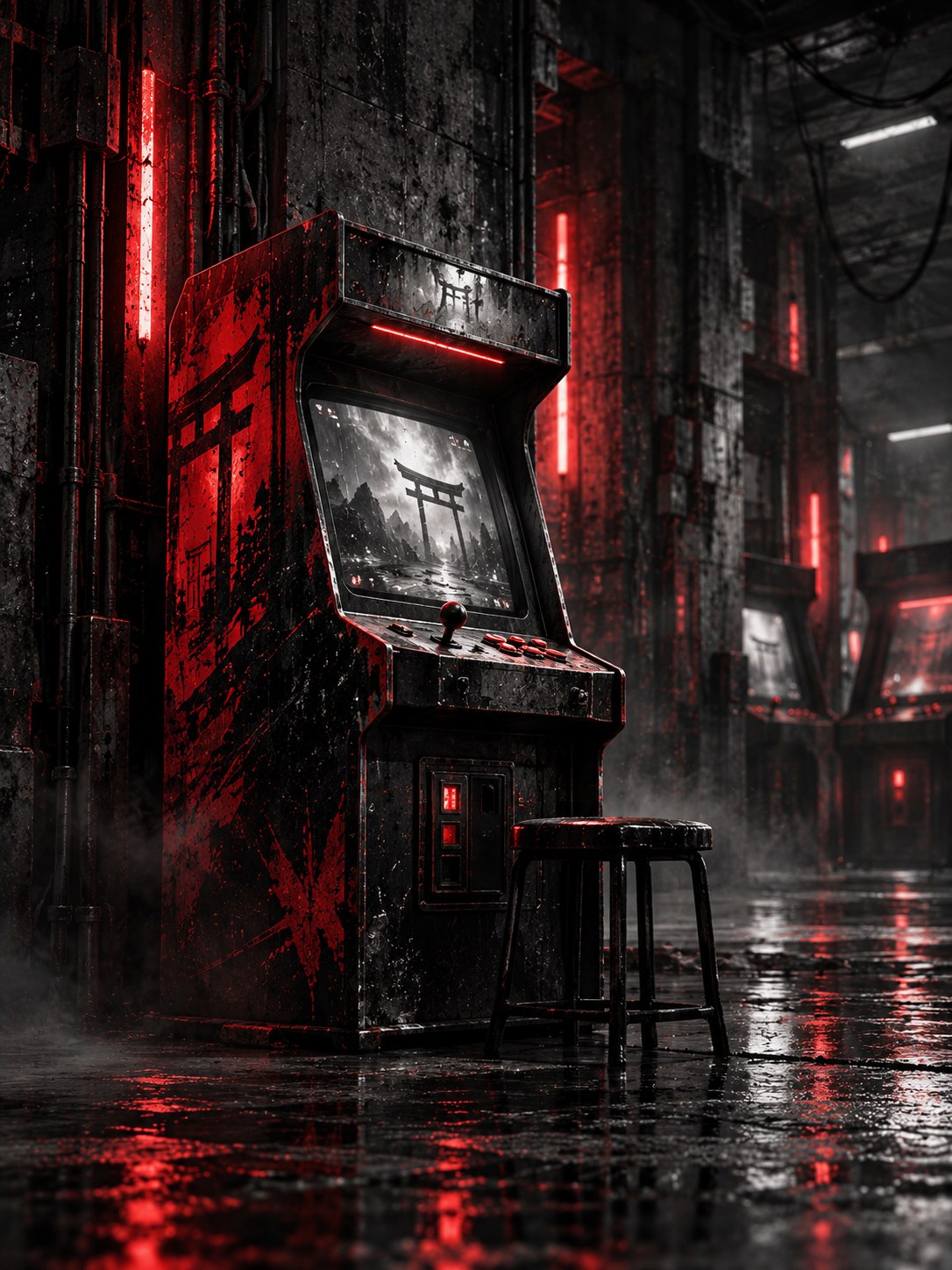 Arte conceptual de sala arcade en rojo y negro