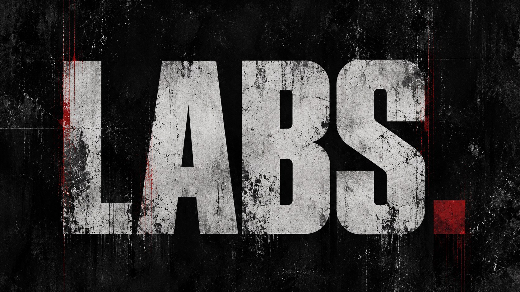 LABS. en letras gigantes desgastadas con punto rojo